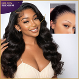 Golden PH Three-Go™ 13x6 Glueless Body Wave Human Hair Wig | Natural Black, No Glue Needed, Adjustable Drawstring, Lace Front