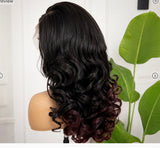 Golden Premium Midnight Burgundy Body Wave – 13x6 Transparent Lace Front Wig