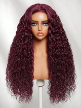 Golden Premium 13×6 Transparent Lace 99J Burgundy Water Wave Wig – 250% Density | 100% Virgin Human Hair