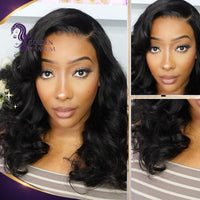 Golden Premium Signature 13x6 Transparent Lace Body Wave Bob Glueless Wig – 160% Density | Invisible Knots | Natural Black