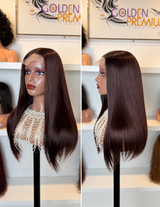 Chestnut Cocoa Silk Straight Vietnamese frontal Wig 22 inch