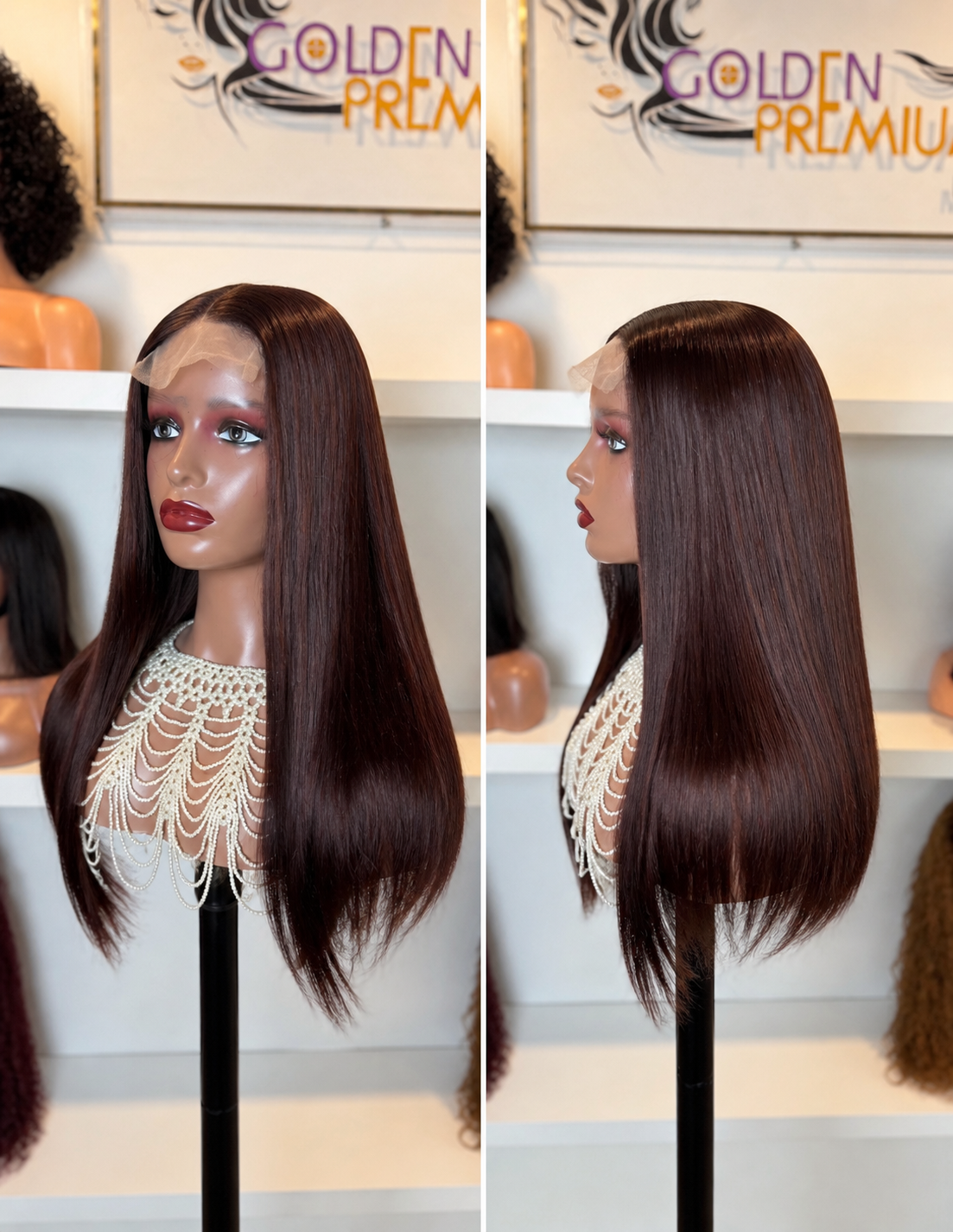 Chestnut Cocoa Silk Straight Vietnamese frontal Wig 22 inch