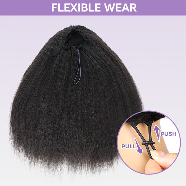 3-en-1 demi-perruque - style kinky straight, facile à porter, ajustement confortable, sans colle