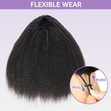 3-en-1 demi-perruque - style kinky straight, facile à porter, ajustement confortable, sans colle