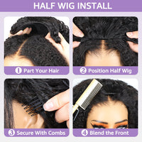 Demi-perruque 3 en 1 – Look naturel, base invisible, style droit pour une polyvalence facile à porter et à emporter