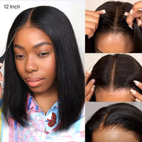 Golden Premium 13x6 Three-Go™ Straight Bob Wig 250% Density Invisible Knots Natural Black Beginner Friendly