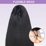 Demi-perruque 3 en 1 – Look naturel, base invisible, style droit pour une polyvalence facile à porter et à emporter
