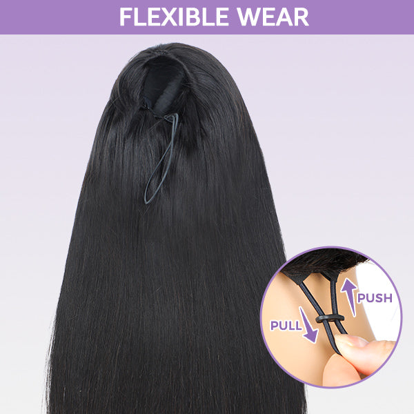 Demi-perruque 3 en 1 – Look naturel, base invisible, style droit pour une polyvalence facile à porter et à emporter