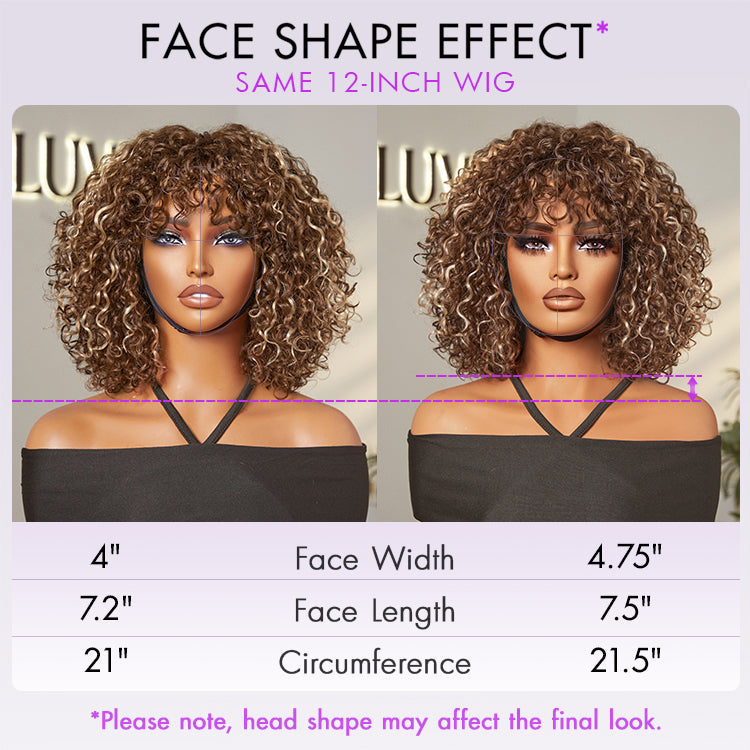 Golden Premium Curly Bang Wig – Water Wave | Minimalist Lace | Beginner Friendly