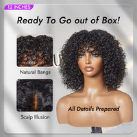 Golden Premium Curly Bang Wig – Water Wave | Minimalist Lace | Beginner Friendly