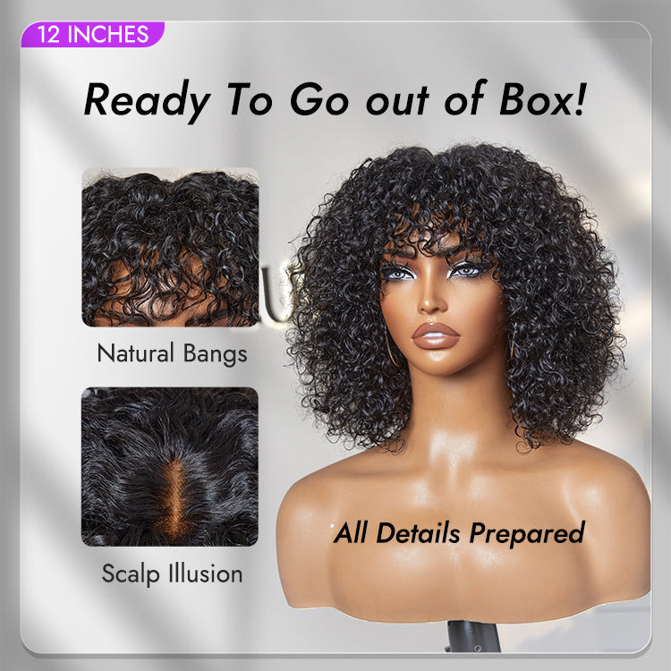 Golden Premium Curly Bang Wig – Water Wave | Minimalist Lace | Beginner Friendly