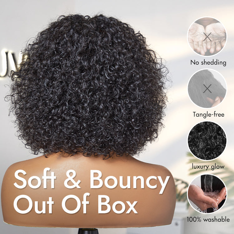 Golden Premium Curly Bang Wig – Water Wave | Minimalist Lace | Beginner Friendly