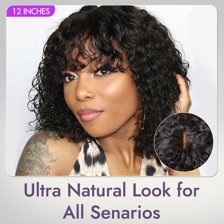 Golden Premium Curly Bang Wig – Water Wave | Minimalist Lace | Beginner Friendly
