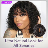 Golden Premium Curly Bang Wig – Water Wave | Minimalist Lace | Beginner Friendly
