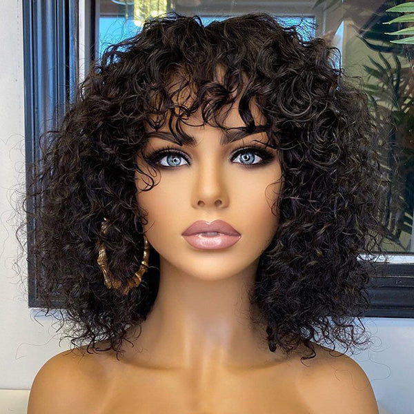 Golden Premium Curly Bang Wig – Water Wave | Minimalist Lace | Beginner Friendly