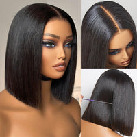 Perruque Bob Lisse Coupe Franche 2x6 Pouces avec Raie Profonde Cheveux Naturels du Vietnam Densité 220%