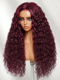 Golden Premium 13×6 Transparent Lace 99J Burgundy Water Wave Wig – 250% Density | 100% Virgin Human Hair