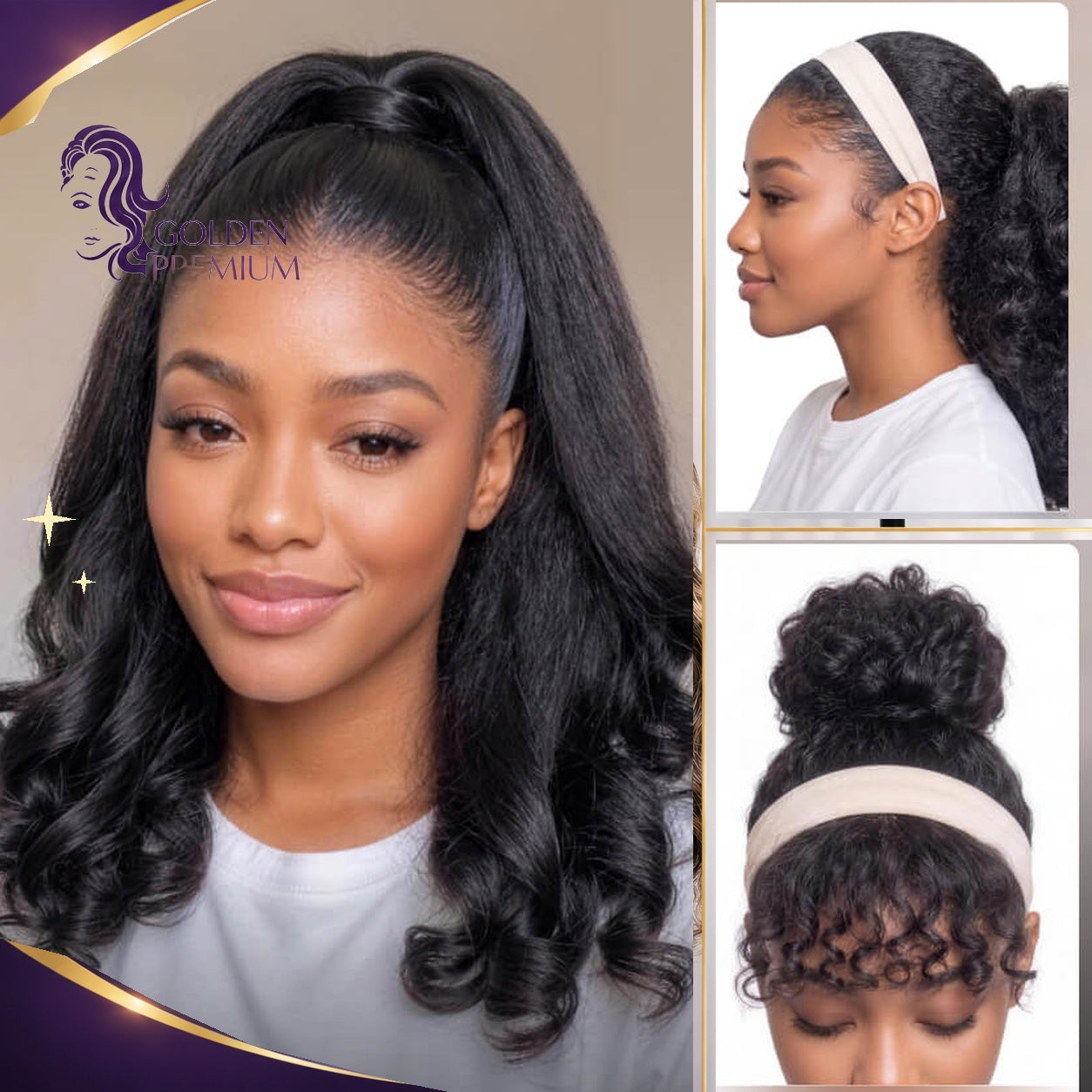 Golden Premium 250% Super Dense Burmese Curly Ponytail – Finger Coil Ends | 100% Human Hair Extension | Invisible Drawstring Band