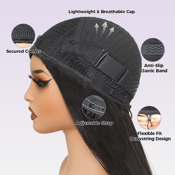 Demi-perruque 3 en 1 – Look naturel, base invisible, style droit pour une polyvalence facile à porter et à emporter