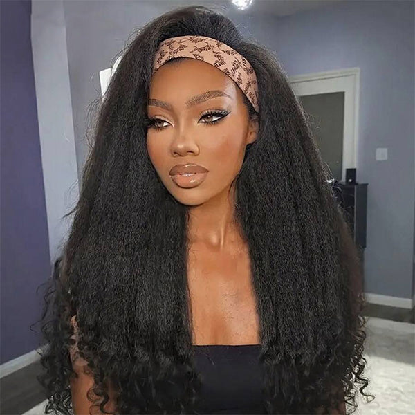Perruque bandeau Golden Premium CrownFit™ Kinky Yaki | Cheveux 100 % humains indiens | Noir naturel