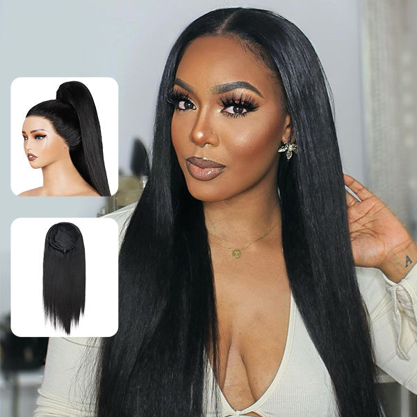 Demi-perruque 3 en 1 – Look naturel, base invisible, style droit pour une polyvalence facile à porter et à emporter