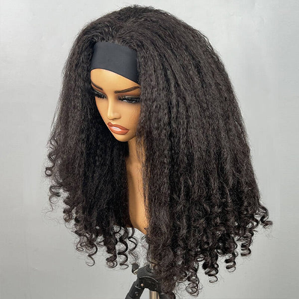 Perruque bandeau Golden Premium CrownFit™ Kinky Yaki | Cheveux 100 % humains indiens | Noir naturel