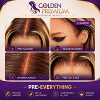 Golden Premium LuxeFlow™ 13x6 HD Lace Honey Blonde Highlight Glueless Wig | Silky Straight | Adjustable Drawstring | 100% Virgin Human Hair