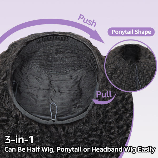 Demi-perruque 3 en 1 – Look naturel, base invisible, style droit pour une polyvalence facile à porter et à emporter