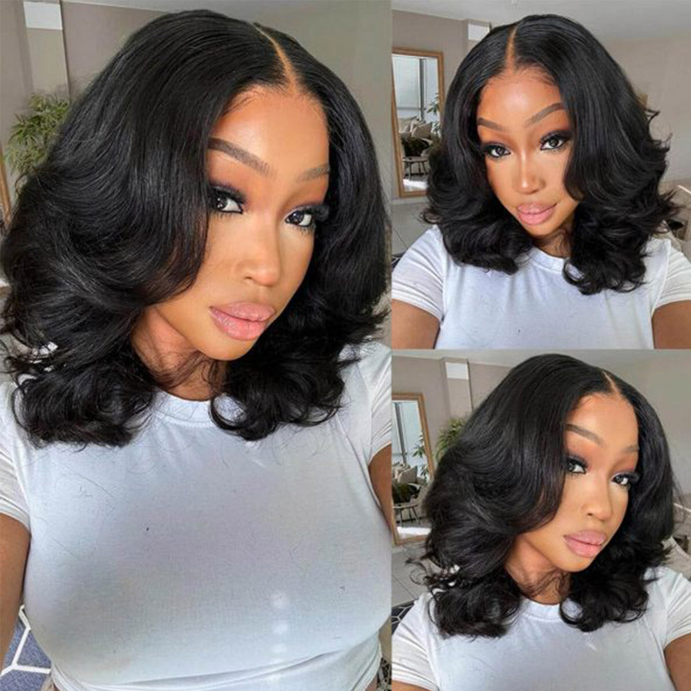 golden premium 13X4 Invisible Knots Short Body Wave Bob Wigs With CLOSURE Lace Natural Hairline