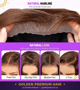 Perruque droite sans colle Golden Premium LuxeFlow 13x6 marron chocolat – Ajustement à cordon de serrage | 100 % cheveux naturels