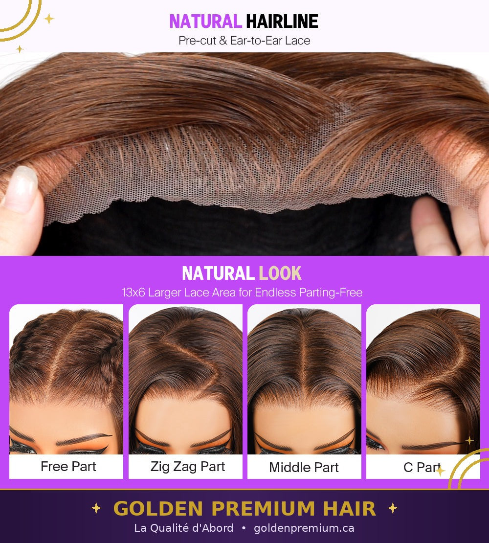Golden PH Three-Go™ 13x6 Glueless Body Wave Human Hair Wig | Natural Black, No Glue Needed, Adjustable Drawstring, Lace Front
