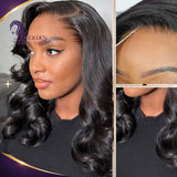 Golden Premium Signature 13x6 Transparent Lace Body Wave Bob Glueless Wig – 160% Density | Invisible Knots | Natural Black