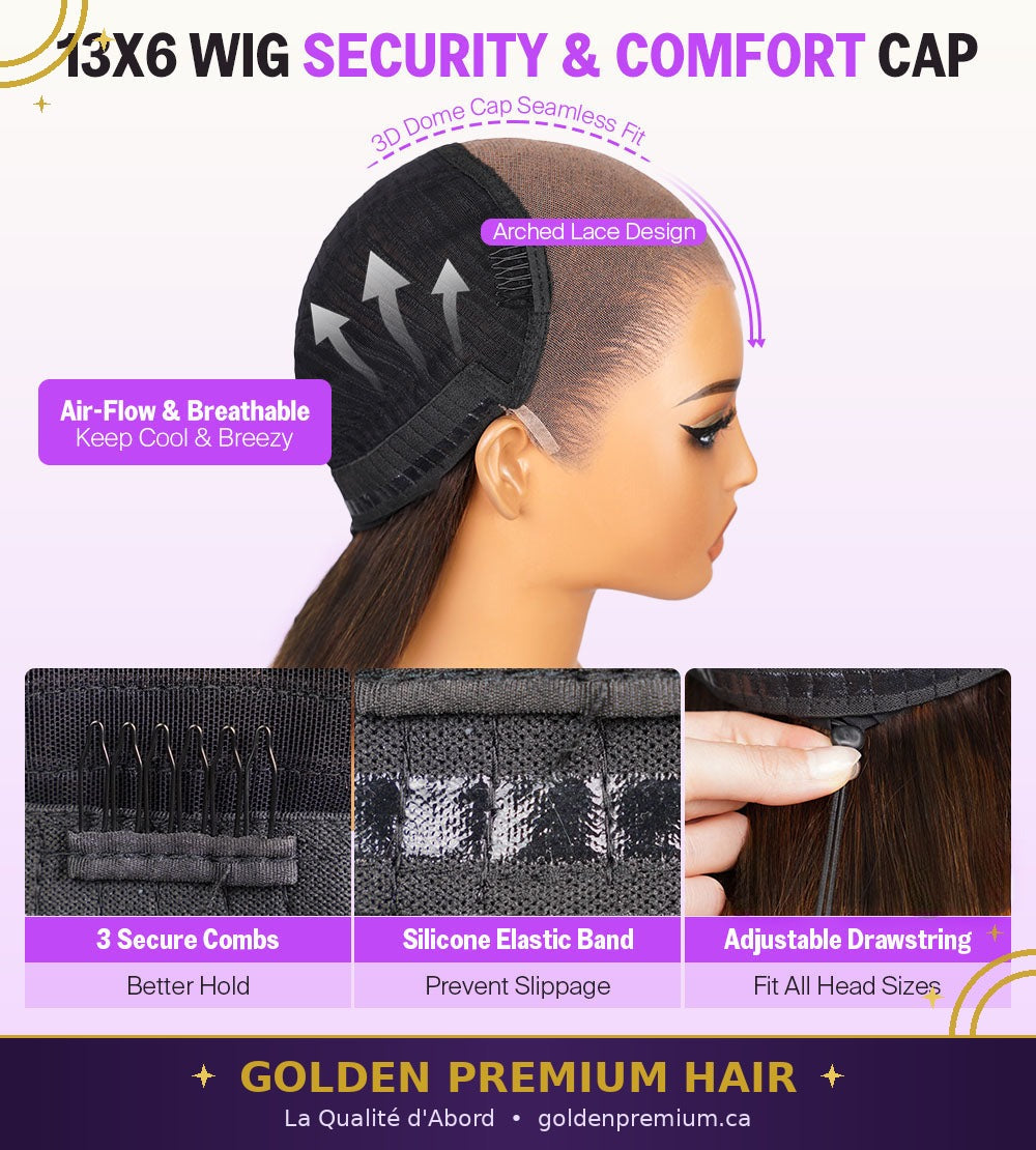 Golden PH Three-Go™ 13x6 Glueless Body Wave Human Hair Wig | Natural Black, No Glue Needed, Adjustable Drawstring, Lace Front