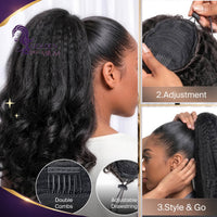 Golden Premium 250% Super Dense Burmese Curly Ponytail – Finger Coil Ends | 100% Human Hair Extension | Invisible Drawstring Band