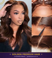 Perruque droite sans colle Golden Premium LuxeFlow 13x6 marron chocolat – Ajustement à cordon de serrage | 100 % cheveux naturels