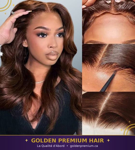 Golden Premium LuxeFlow 13x6 Chocolate Brown Glueless body wave  Wig — Drawstring Fit | 100% Human Hair
