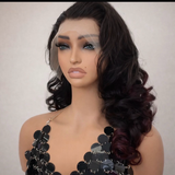 Golden Premium Midnight Burgundy Body Wave – 13x6 Transparent Lace Front Wig