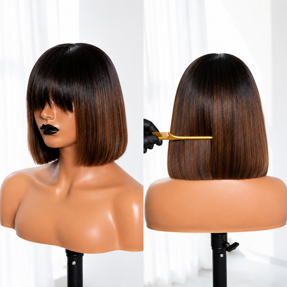 Golden Premium Straight Bob Wig | Bang  | 10 Inch vietnamese Human Hair