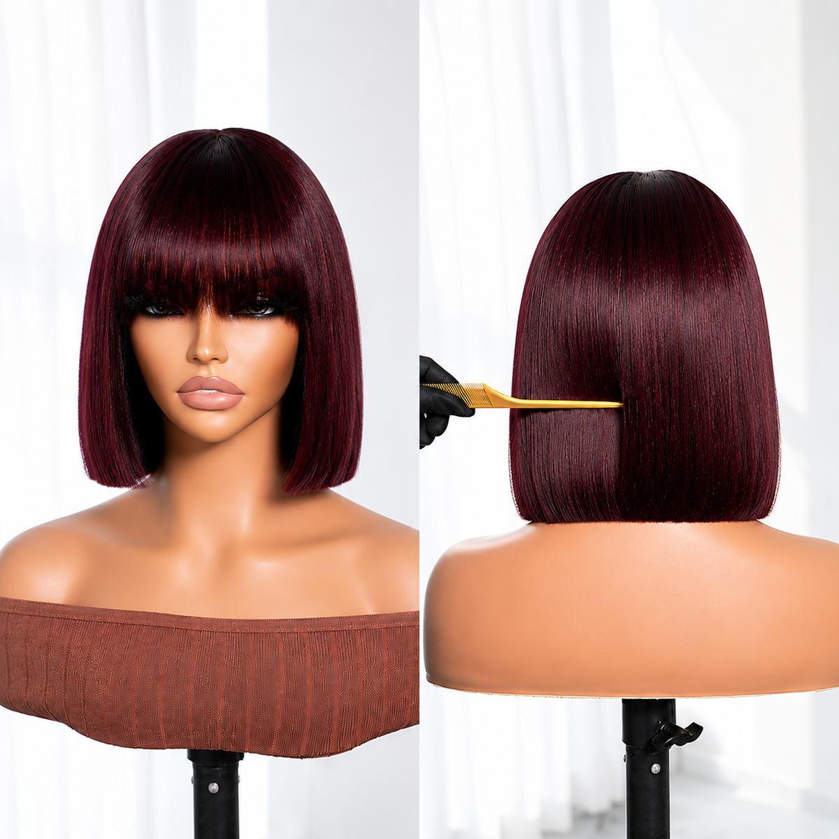 Golden premium bob straight wigs bang/no bang 10 inch human hair NO LACE