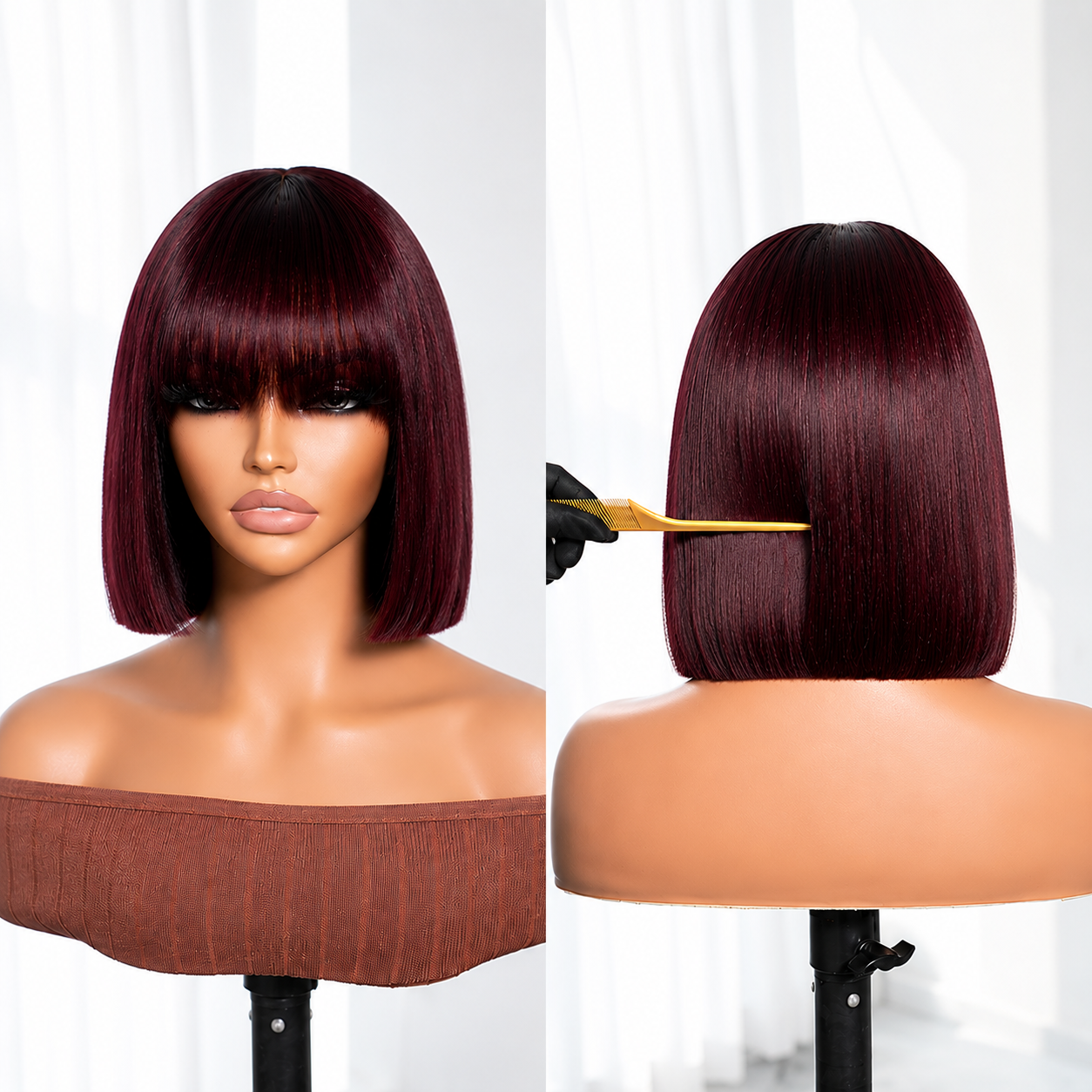 Golden premium bob straight wigs bang/no bang 10 inch human hair NO LACE
