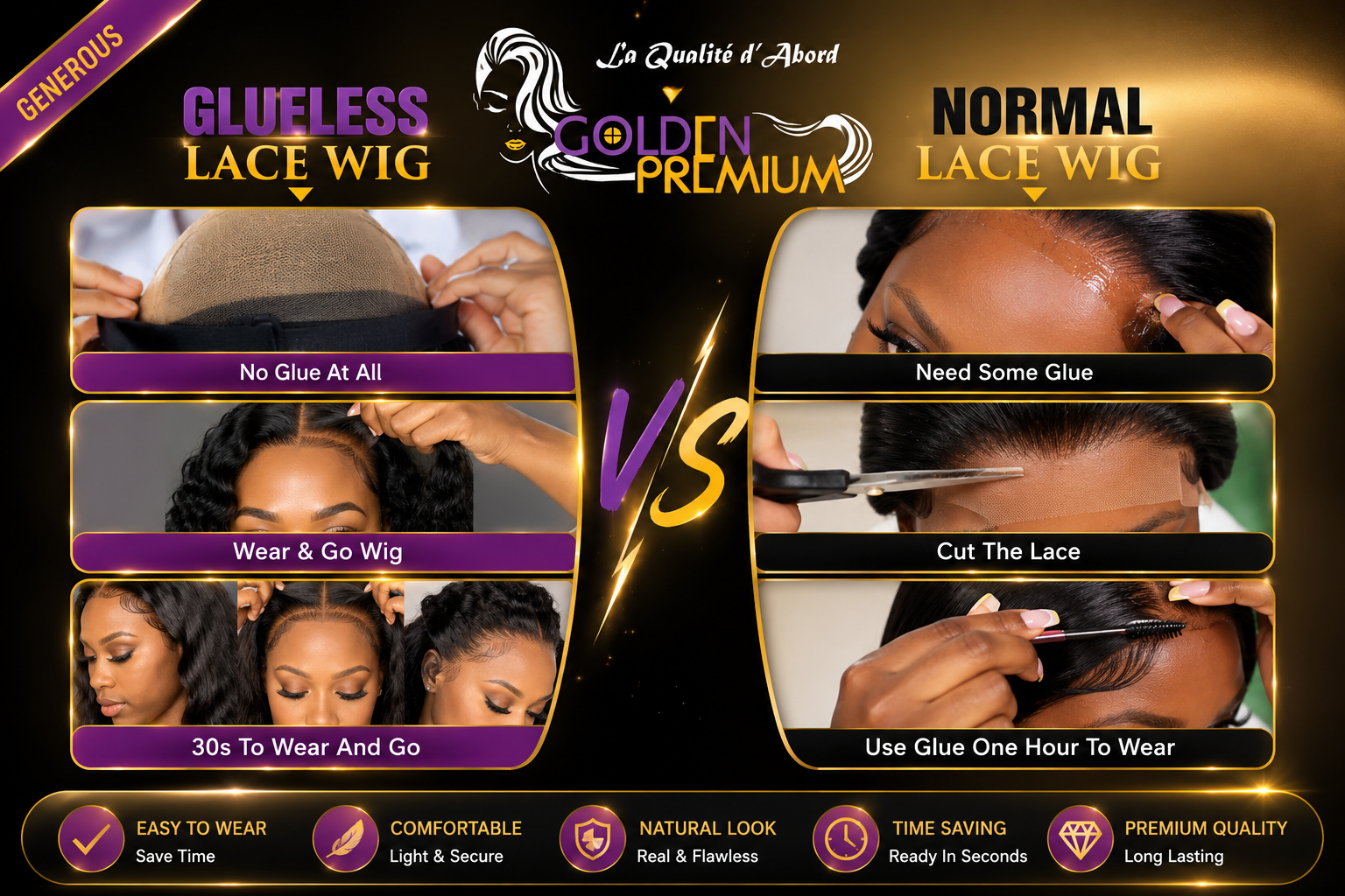 Golden Premium Generous Curl Glueless Wig glueless