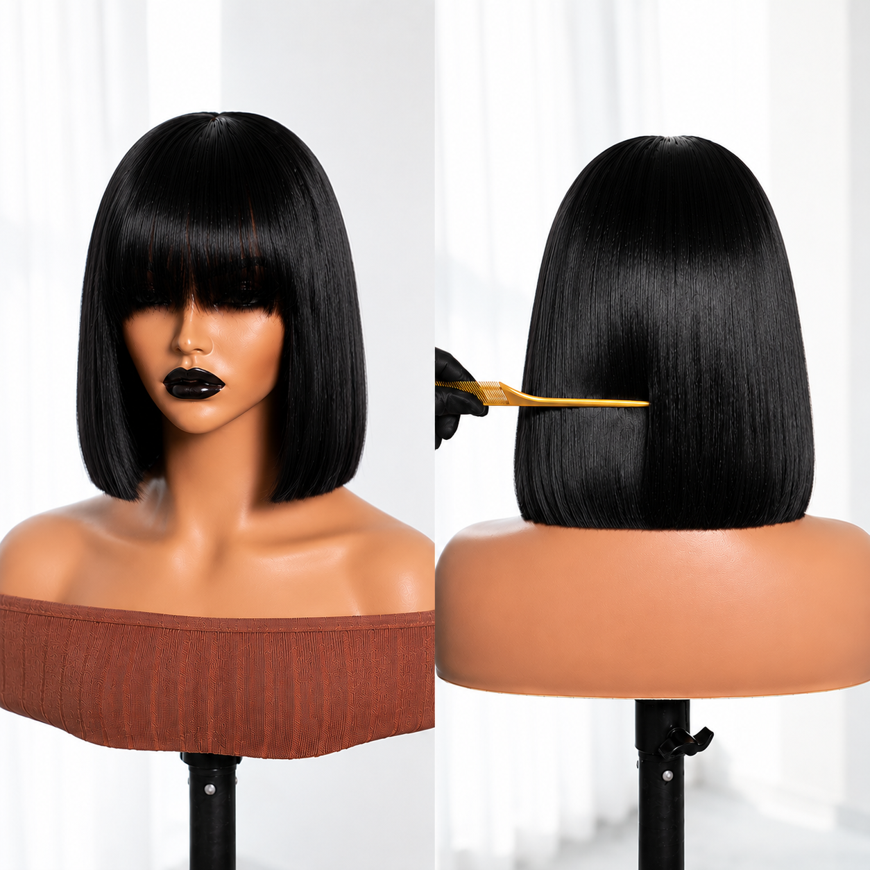 Golden premium bob straight wigs bang/no bang 10 inch human hair NO LACE