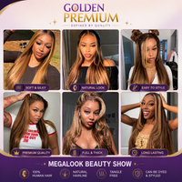 Golden Premium LuxeFlow™ 13x6 HD Lace Honey Blonde Highlight Glueless Wig | Silky Straight | Adjustable Drawstring | 100% Virgin Human Hair