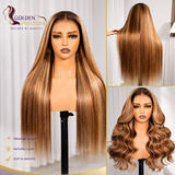 Golden Premium LuxeFlow™ 13x6 HD Lace Honey Blonde Highlight Glueless Wig | Silky Straight | Adjustable Drawstring | 100% Virgin Human Hair