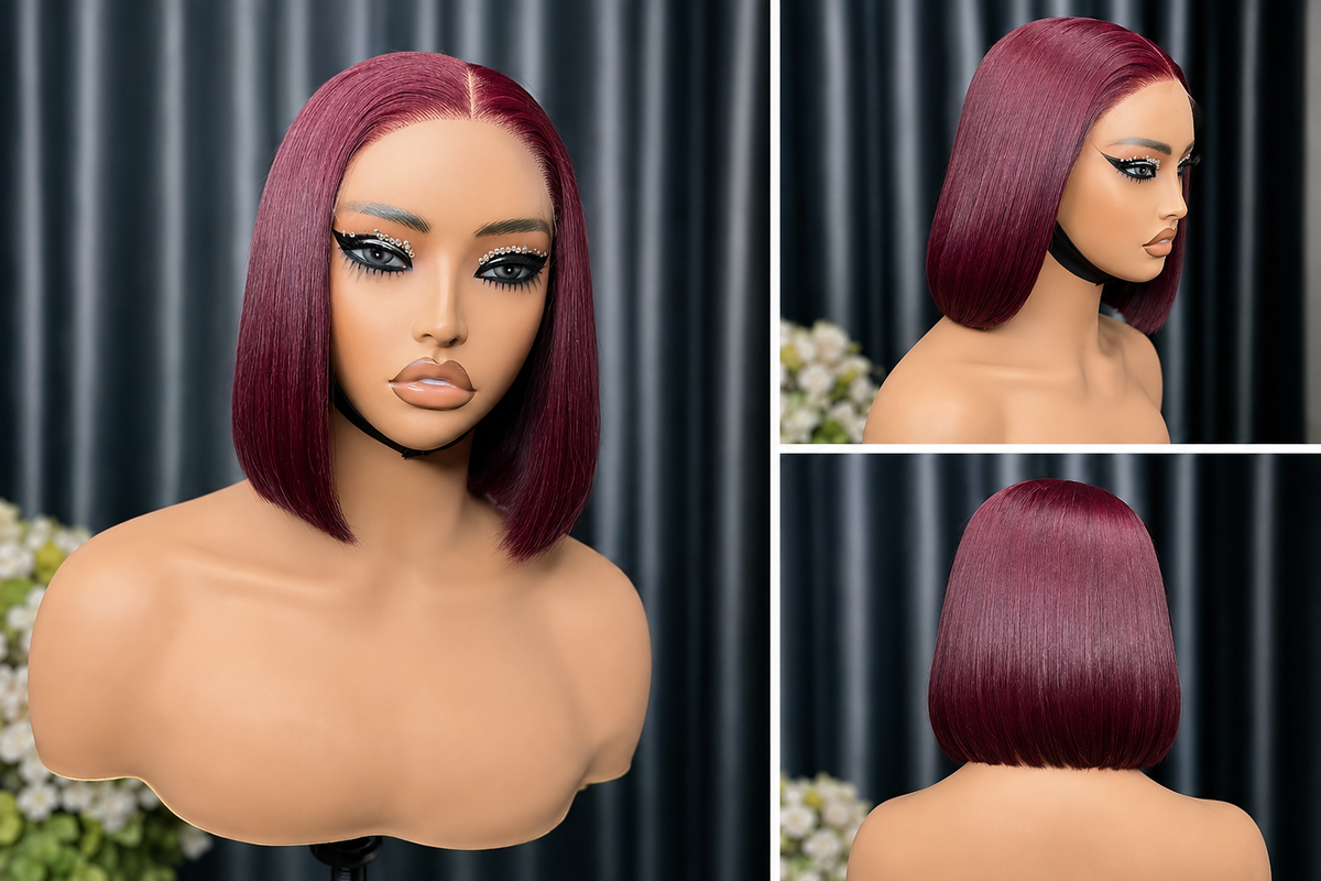 Perruque Bob Lisse Coupe Franche 2x6 Pouces avec Raie Profonde Cheveux Naturels du Vietnam Densité 220%