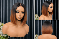 Perruque Bob Lisse Coupe Franche 2x6 Pouces avec Raie Profonde Cheveux Naturels du Vietnam Densité 220%