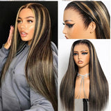 Perruques sans colle 13x6 Three-Go™ Balayage Highlight Lisses soyeuses/ondulées avec cordon de serrage, 100 % cheveux humains