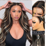 Perruques sans colle 13x6 Three-Go™ Balayage Highlight Lisses soyeuses/ondulées avec cordon de serrage, 100 % cheveux humains