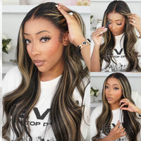 Perruques sans colle 13x6 Three-Go™ Balayage Highlight Lisses soyeuses/ondulées avec cordon de serrage, 100 % cheveux humains