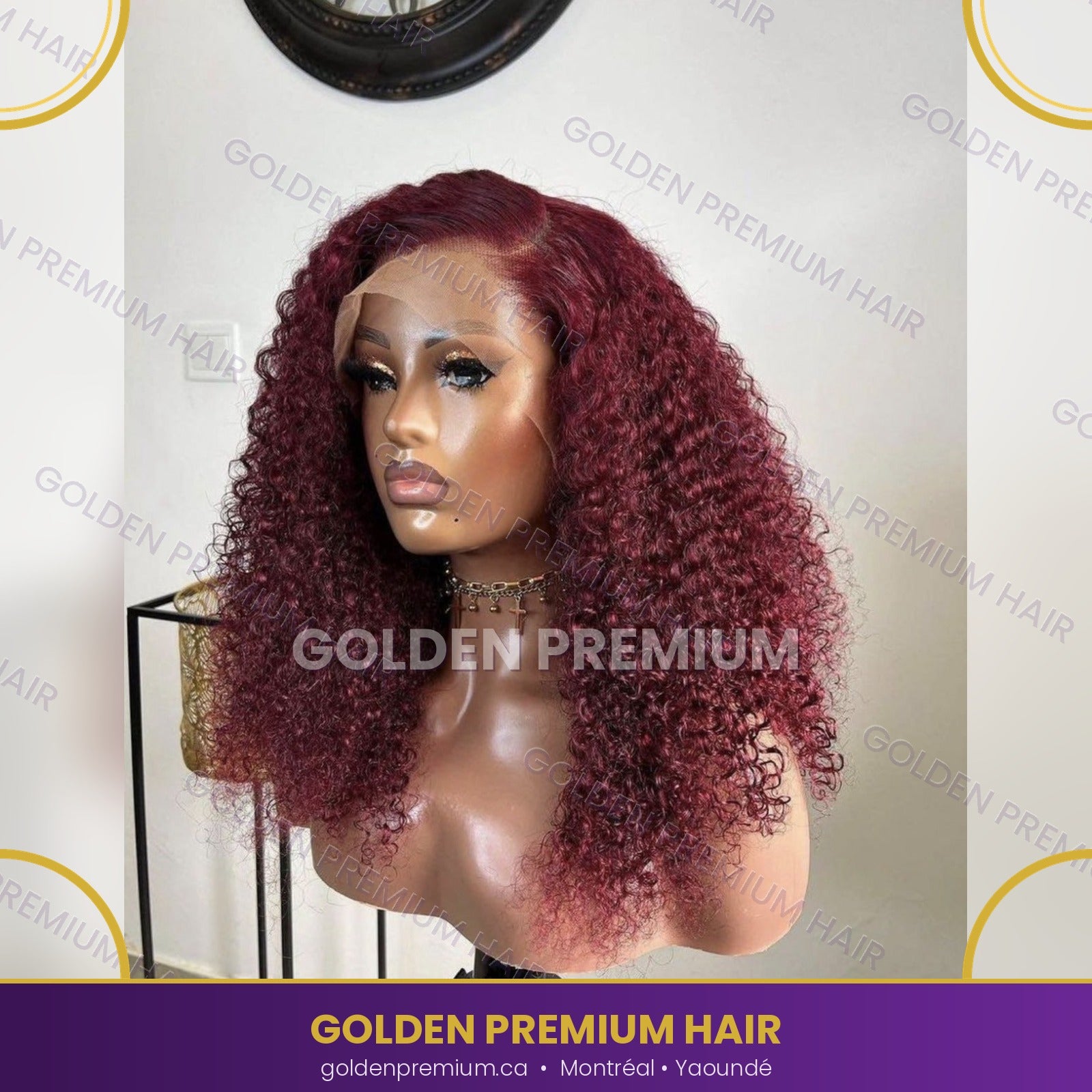 golden premium RubyCoil 99J — Burgundy Curly Lace Front Wig